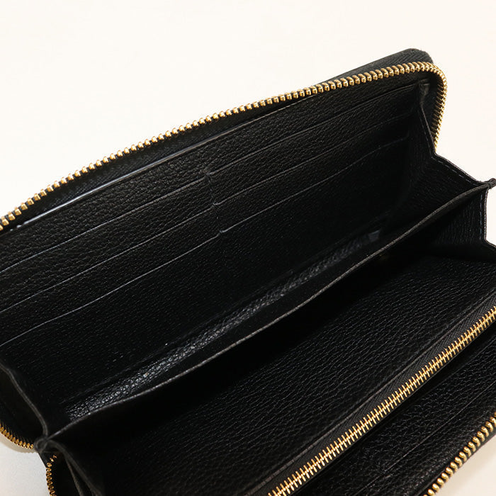 GUCCI 658691 Long Wallet GUCCI logo Zip around wallet Purse leather black unisex