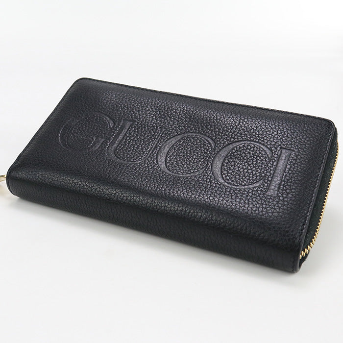 GUCCI 658691 Long Wallet GUCCI logo Zip around wallet Purse leather black unisex
