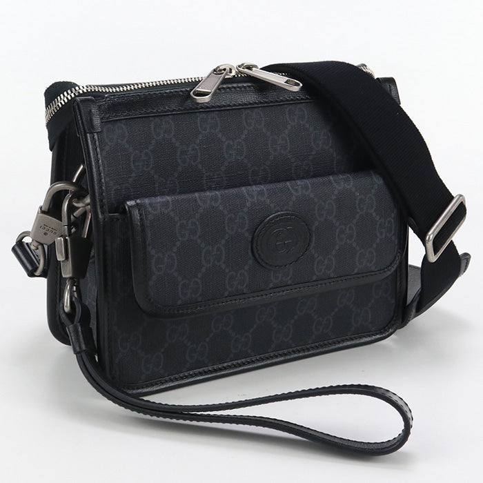 GUCCI 674164 Shoulder Bag Interlocking G Messenger bag GG Supreme Canvas,leather black mens