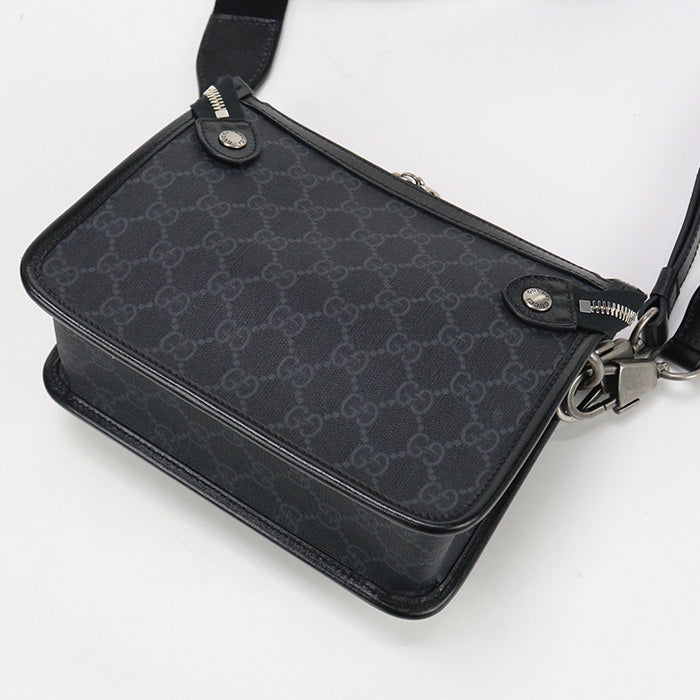 GUCCI 674164 Shoulder Bag Interlocking G Messenger bag GG Supreme Canvas,leather black mens
