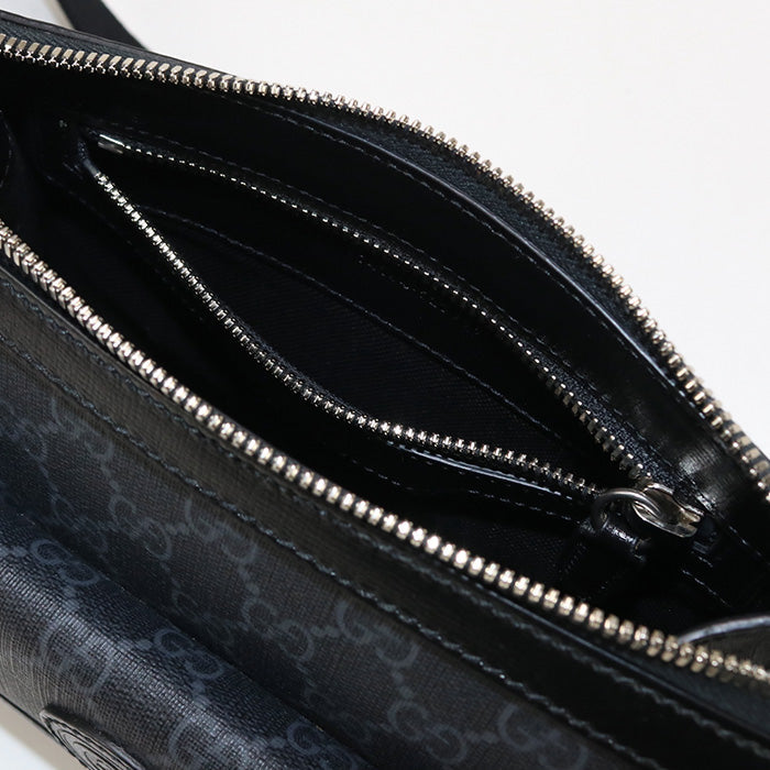GUCCI 674164 Shoulder Bag Interlocking G Messenger bag GG Supreme Canvas,leather black mens