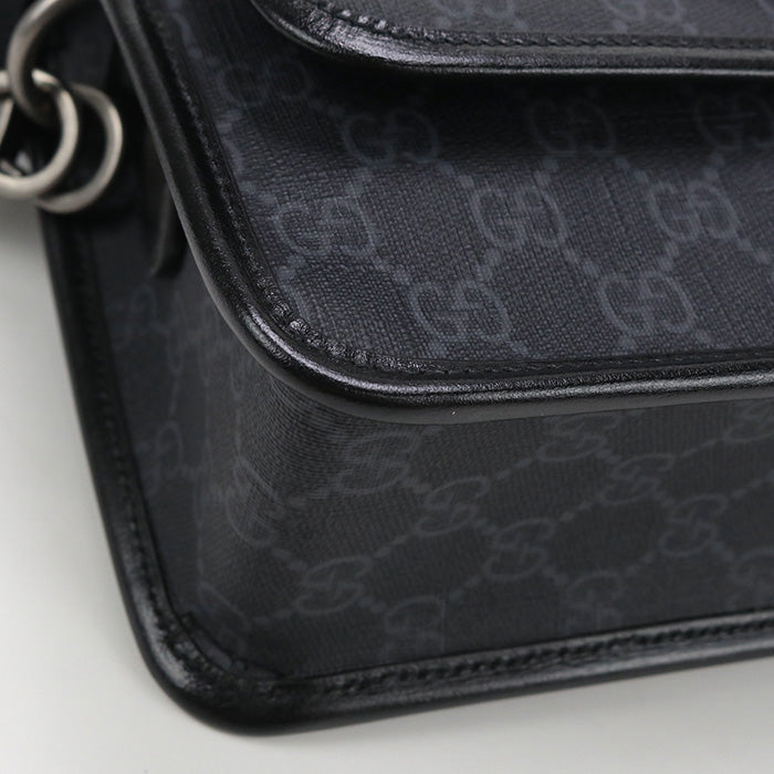 GUCCI 674164 Shoulder Bag Interlocking G Messenger bag GG Supreme Canvas,leather black mens
