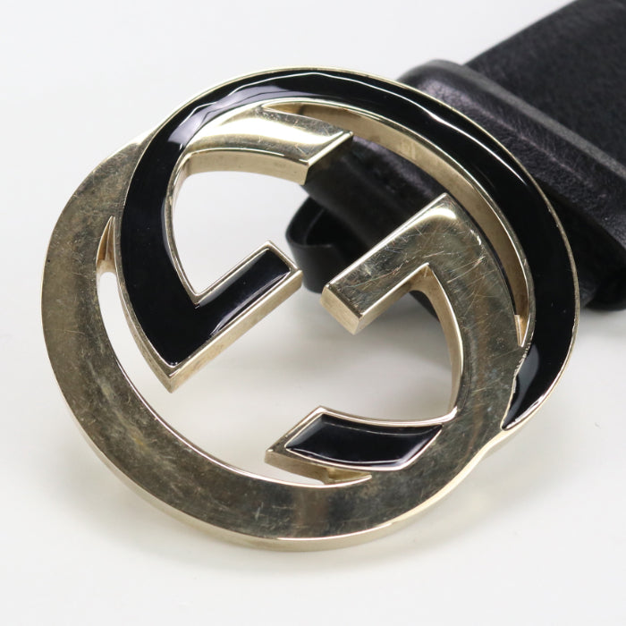 GUCCI GU81020 belt Interlocking G leather black unisex