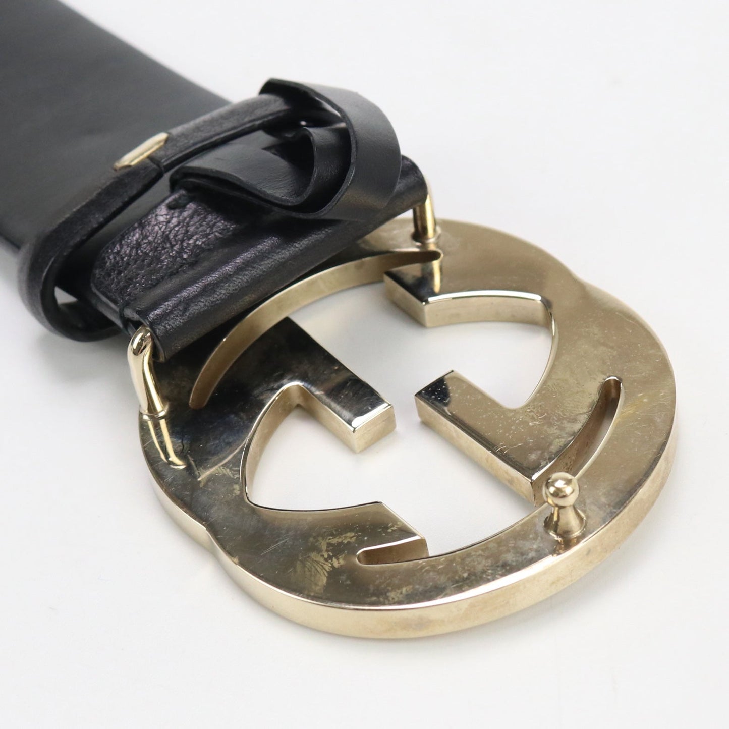 GUCCI GU81020 belt Interlocking G leather black unisex