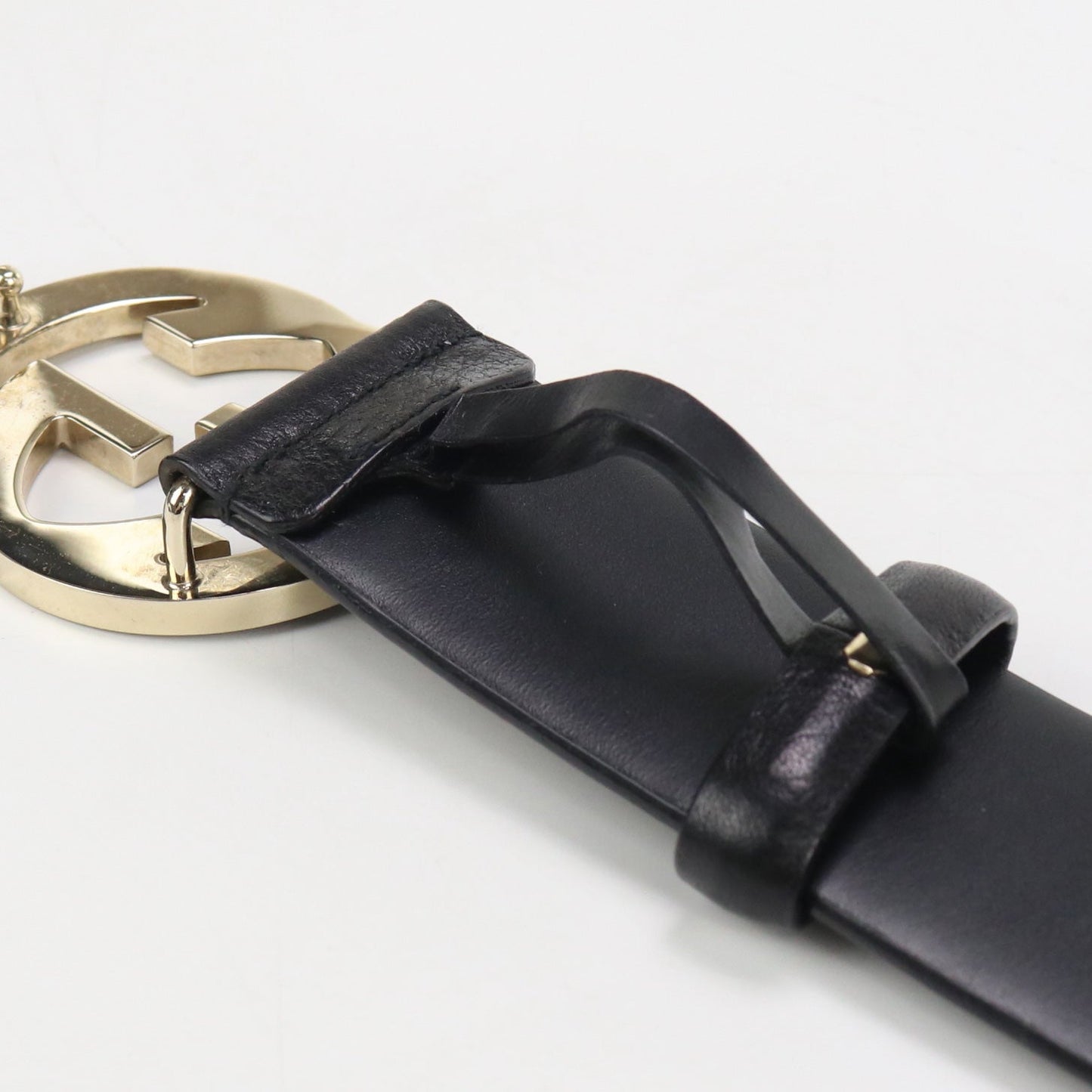 GUCCI GU81020 belt Interlocking G leather black unisex