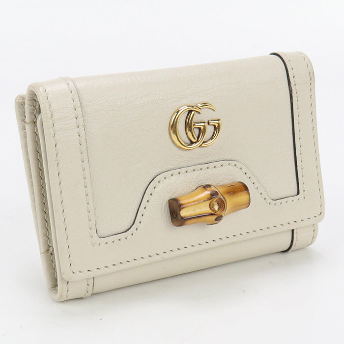 GUCCI 658633 Bamboo GG Marmont Compact wallet Three fold  leather white Women
