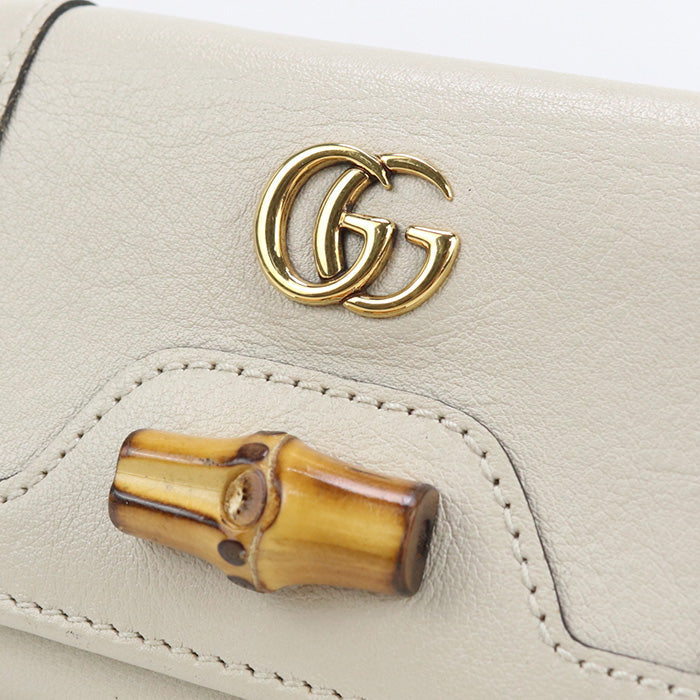 GUCCI 658633 Bamboo GG Marmont Compact wallet Three fold  leather white Women