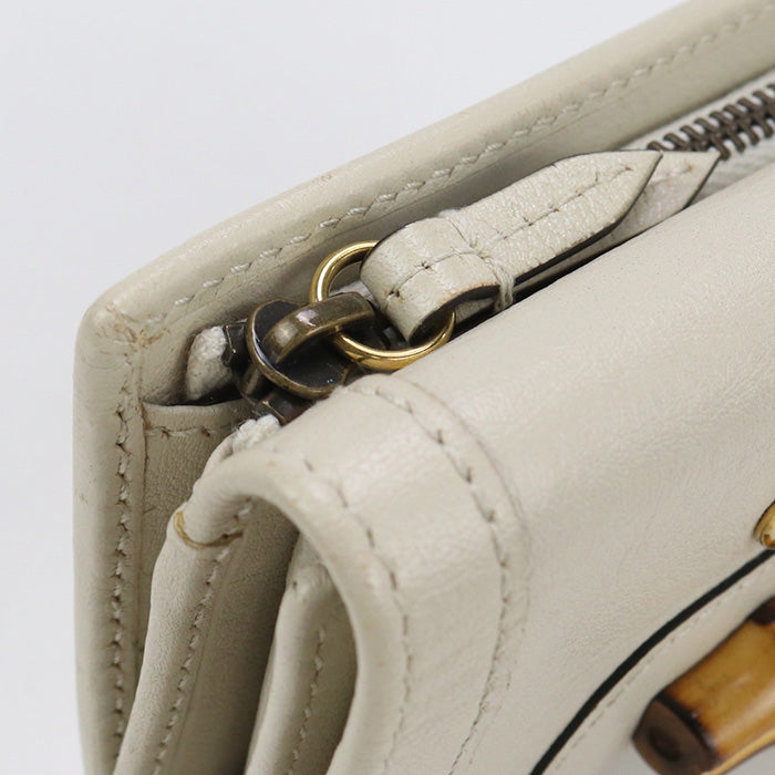 GUCCI 658633 Bamboo GG Marmont Compact wallet Three fold  leather white Women