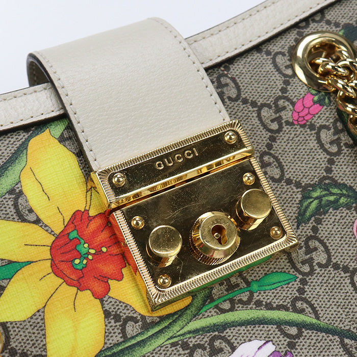 GUCCI 498156 Shoulder Bag Flora Padlock Small ChainShoulder Bag GG Supreme Canvas,leather beige Women