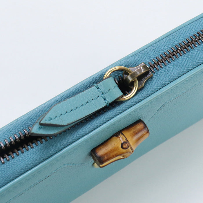 GUCCI 658634 DJ20T Long Wallet Gucci Diana with Bamboo Zip around wallet leather Turquoise Women