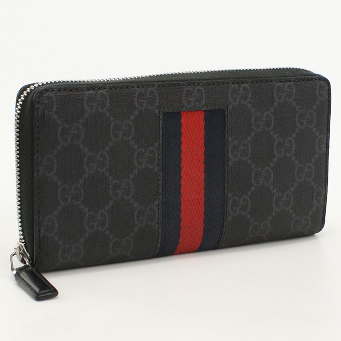 GUCCI 408831 Long Wallet GG Supreme Zipper Wallet PVC coated canvas black mens(unisex)