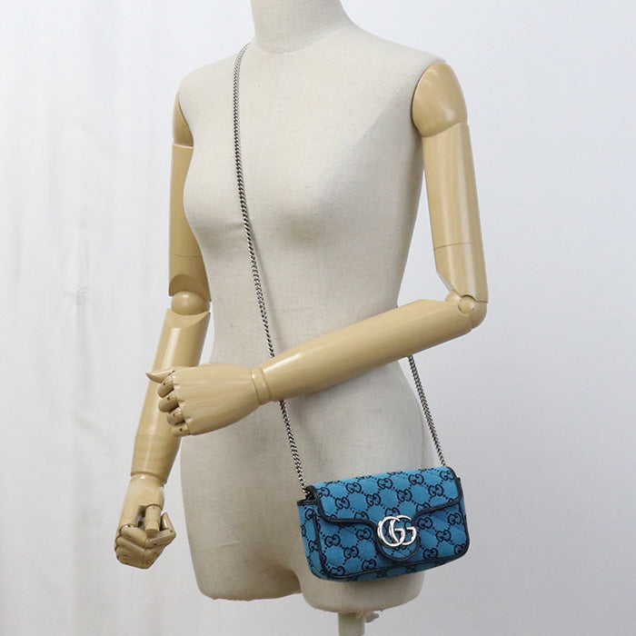 GUCCI GU81495 Quilted Super Mini Bag GG Marmont Shoulder GG canvas  blue Women