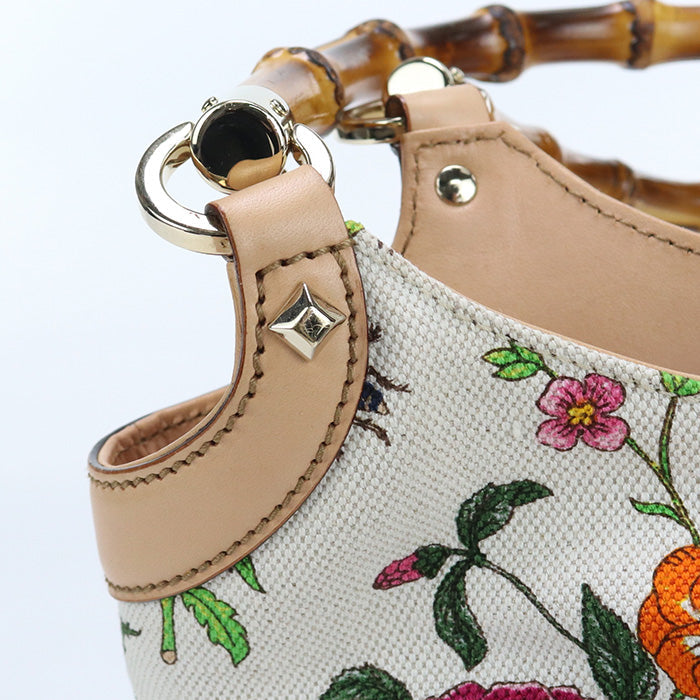 GUCCI 140203 Tote Bag Bamboo Flora Handbag Flower Botanical canvas ivory Women