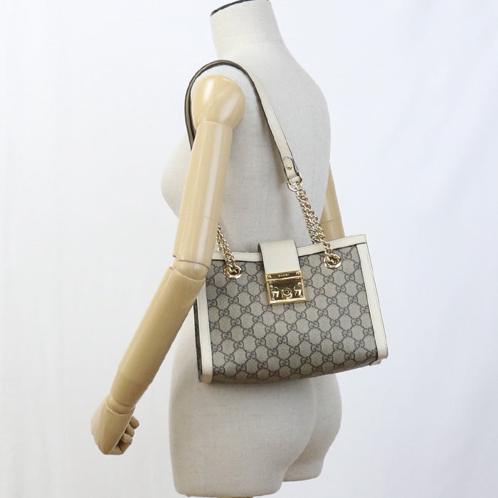 GUCCI 498156 Shoulder Bag Padlock GG Small GG Supreme Canvas,leather beige Women