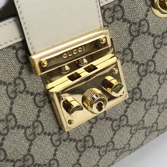 GUCCI 498156 Shoulder Bag Padlock GG Small GG Supreme Canvas,leather beige Women