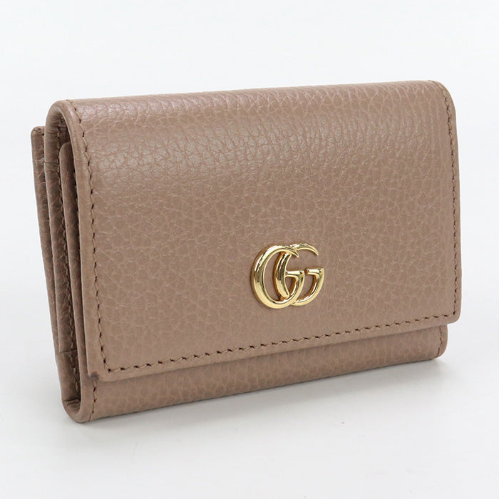 GUCCI 644407 Tri-fold wallet GG Marmont Flap wallet,Compact Wallet leather beige Women
