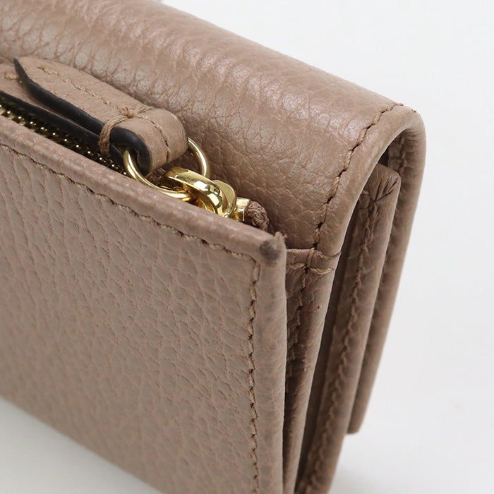 GUCCI 644407 Tri-fold wallet GG Marmont Flap wallet,Compact Wallet leather beige Women