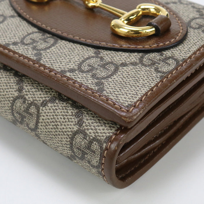 GUCCI 621891 Bi-fold wallet Gucci Horsebit 1955 Medium wallet GG Supreme Canvas,leather beige Women
