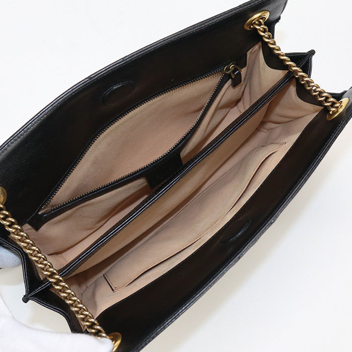 GUCCI 524592 GG Marmont Chain Shoulder Bag leather black Women