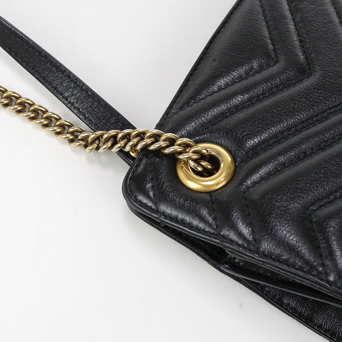 GUCCI 524592 GG Marmont Chain Shoulder Bag leather black Women