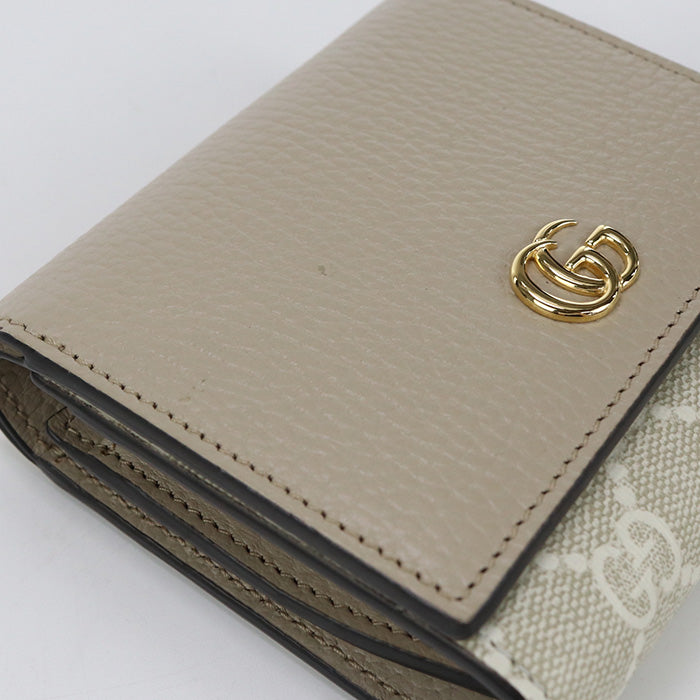 GUCCI 598587 Bi-fold wallet GG Marmont Double G Medium wallet GG Supreme Canvas,leather beige Women