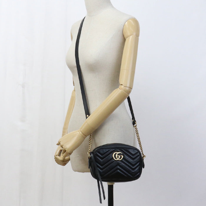 GUCCI 634785 Shoulder Bag GG Marmont Chain Shoulder Bag leather black Women