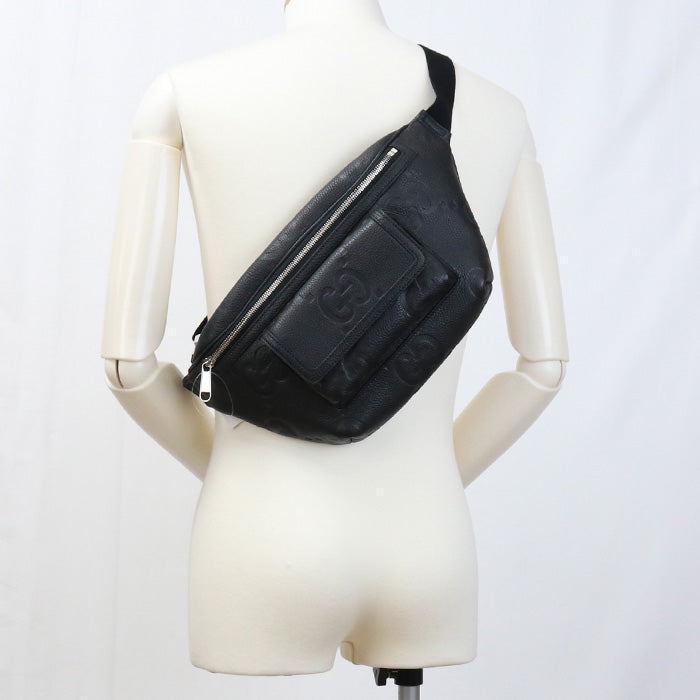 GUCCI 645093 AABY7 1000 body bag Jumbo GG Belt bag Waist bag leather black mens(unisex)