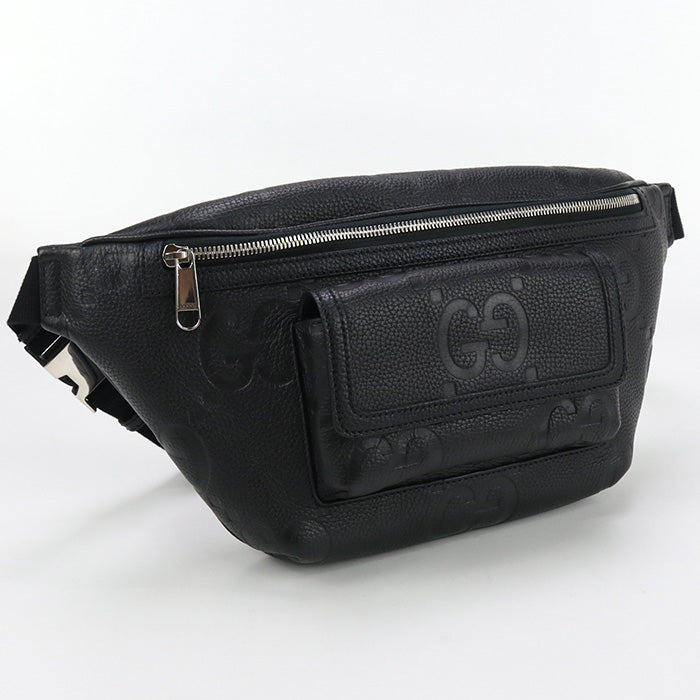 GUCCI 645093 AABY7 1000 body bag Jumbo GG Belt bag Waist bag leather black mens(unisex)