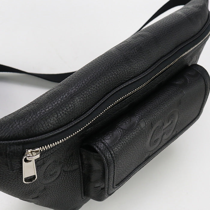 GUCCI 645093 AABY7 1000 body bag Jumbo GG Belt bag Waist bag leather black mens(unisex)