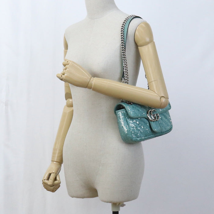 GUCCI 446744 Shoulder Bag GG Marmont Mini Chain Shoulder Bag Sequin,leather Mint Green Women