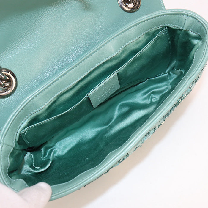 GUCCI 446744 Shoulder Bag GG Marmont Mini Chain Shoulder Bag Sequin,leather Mint Green Women
