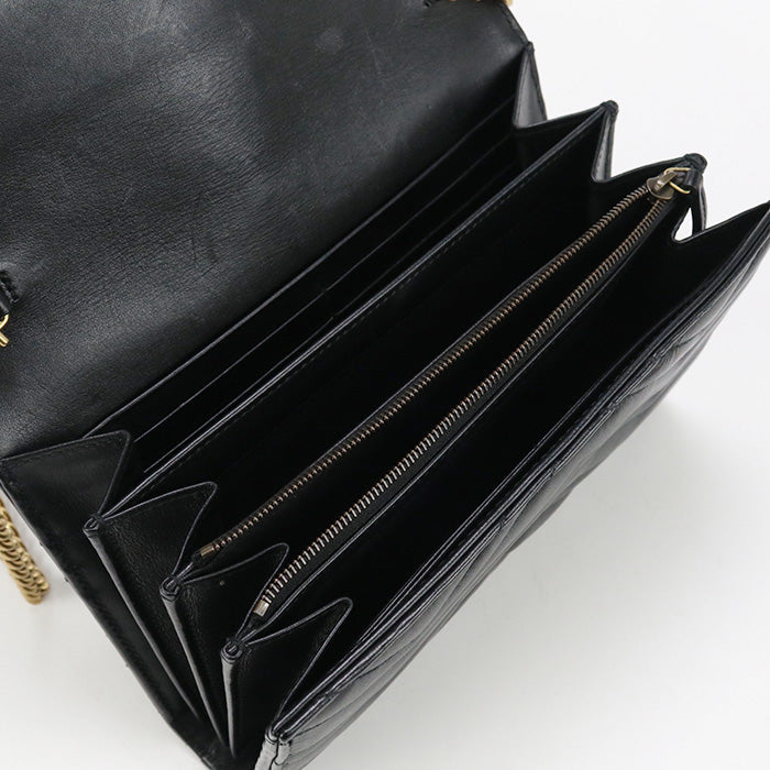 GUCCI 474575 DTD1T 1000 Long Wallet GG Marmont Flap Wallet.Chain Wallet Purse Quilted Leather black Women