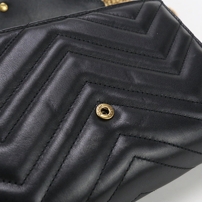 GUCCI 474575 DTD1T 1000 Long Wallet GG Marmont Flap Wallet.Chain Wallet Purse Quilted Leather black Women