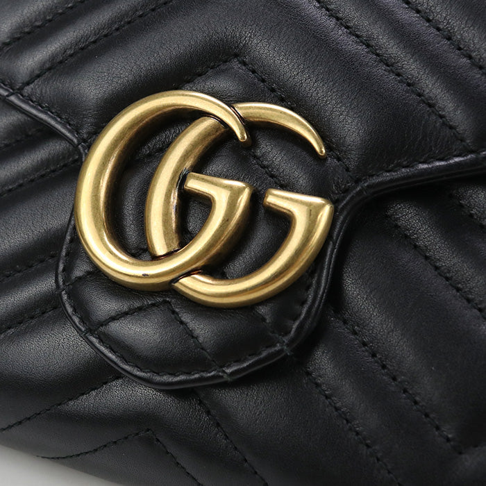 GUCCI 474575 DTD1T 1000 Long Wallet GG Marmont Flap Wallet.Chain Wallet Purse Quilted Leather black Women