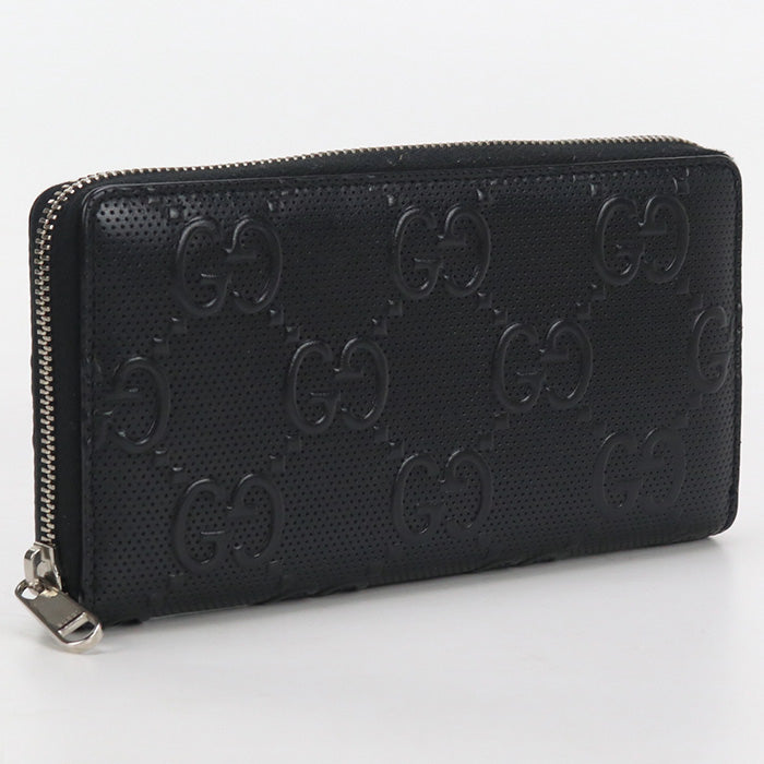 GUCCI 625558 Long Wallet GG embossed organizer Zip Around Purse leather black mens(unisex)