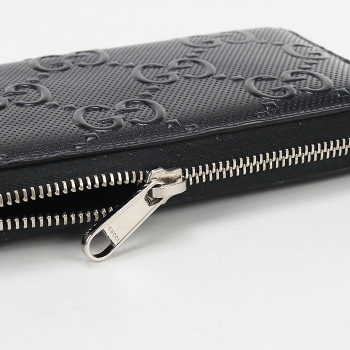 GUCCI 625558 Long Wallet GG embossed organizer Zip Around Purse leather black mens(unisex)