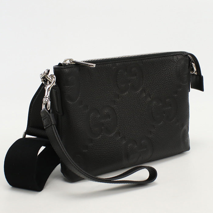 GUCCI 761747 AABY7 1000 Clutch bag  Jumbo GG Small messenger bag leather black mens