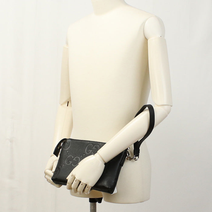 GUCCI 761747 AABY7 1000 Clutch bag  Jumbo GG Small messenger bag leather black mens