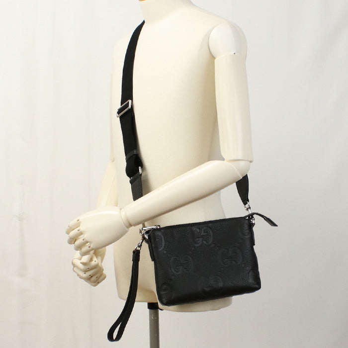 GUCCI 761747 AABY7 1000 Clutch bag  Jumbo GG Small messenger bag leather black mens