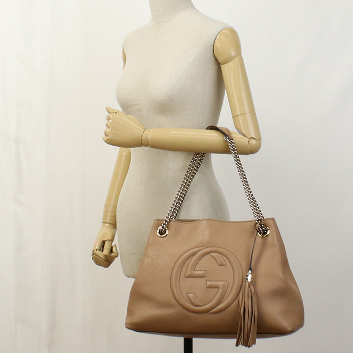 GUCCI 536196 Tote Bag Interlocking G Soho ChainShoulder Bag leather beige Women