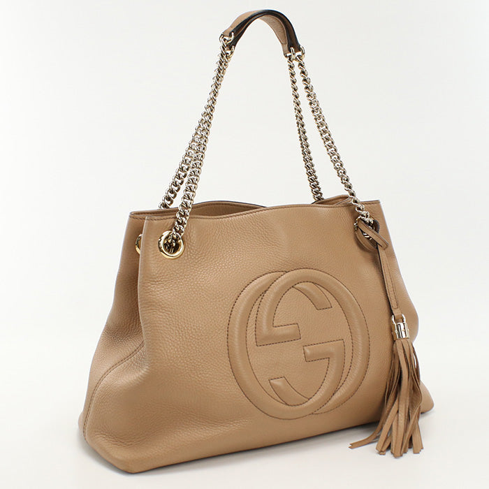 GUCCI 536196 Tote Bag Interlocking G Soho ChainShoulder Bag leather beige Women