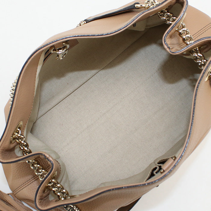 GUCCI 536196 Tote Bag Interlocking G Soho ChainShoulder Bag leather beige Women