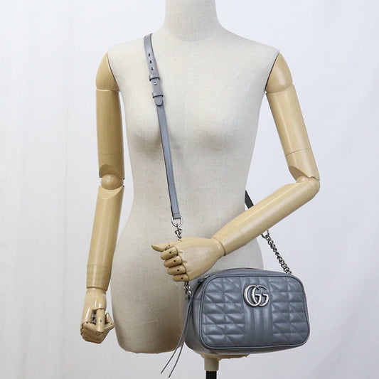 GUCCI 447632 Small Shoulder sling Bag GG Marmont leather gray Women