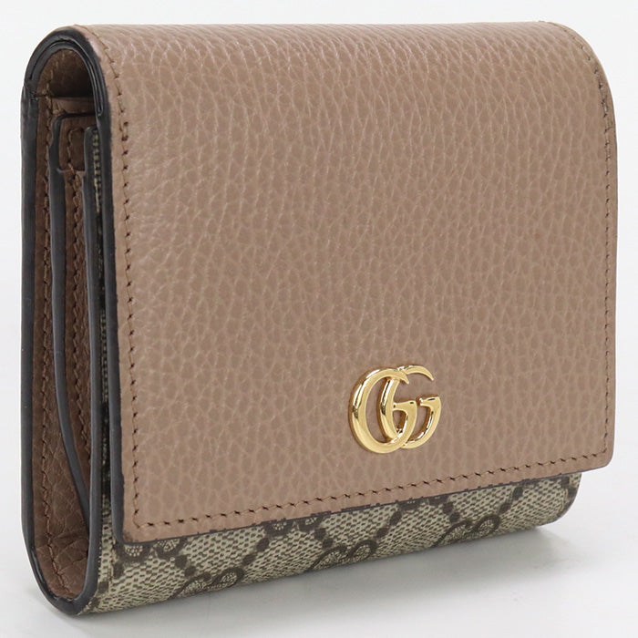 GUCCI 568587 17WAG 5788 Bi-fold wallet GG Marmont Flap Wallet GG Supreme Canvas,leather beige Women