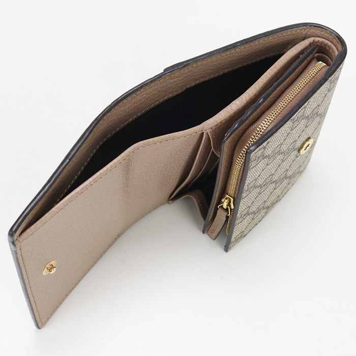 GUCCI 568587 17WAG 5788 Bi-fold wallet GG Marmont Flap Wallet GG Supreme Canvas,leather beige Women