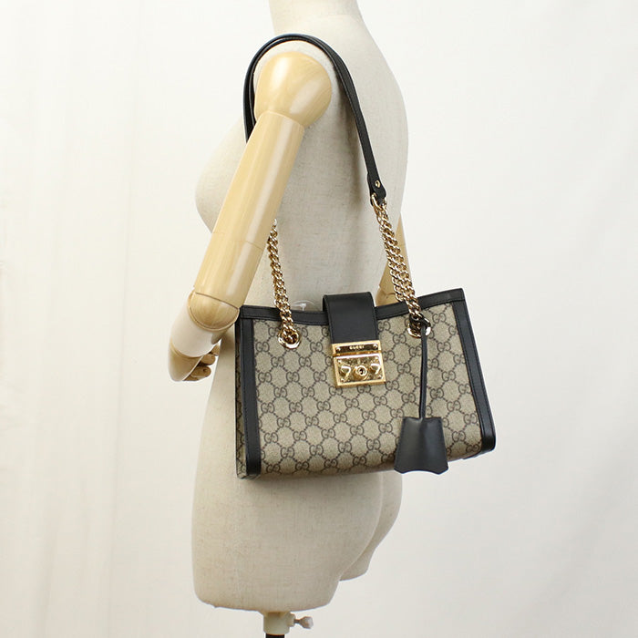 GUCCI 498156 KHNKG 9769 Tote Bag Padlock GG Small Chain Shoulder Bag GG Supreme Canvas,leather beige Women