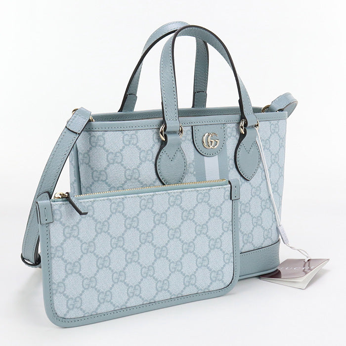 GUCCI 811716 FAD03 8741 Tote Bag Double G 2way mini bag GG Supreme Canvas, leather Light Blue Women