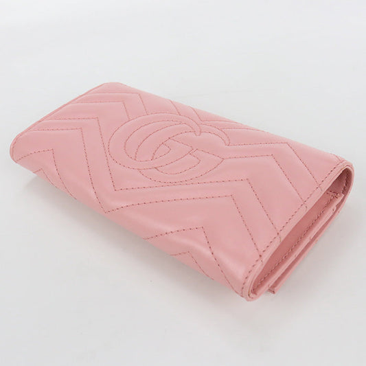 GUCCI Double G Long wallet with double fold coin purse leather pink Women