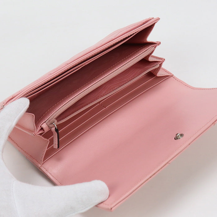 GUCCI Double G Long wallet with double fold coin purse leather pink Women
