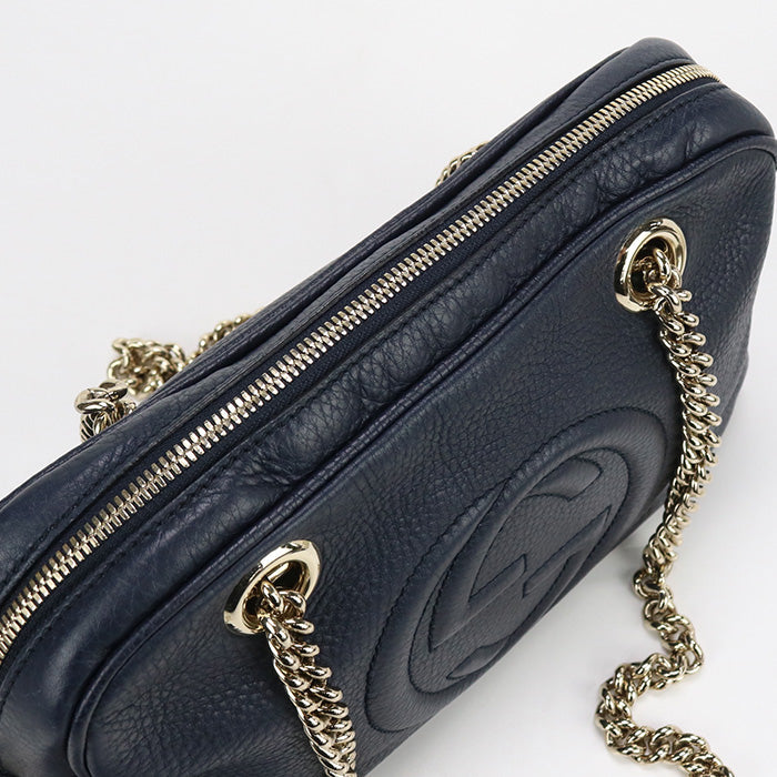 GUCCI 308983 ChainShoulder Bag Soho leather navy Women